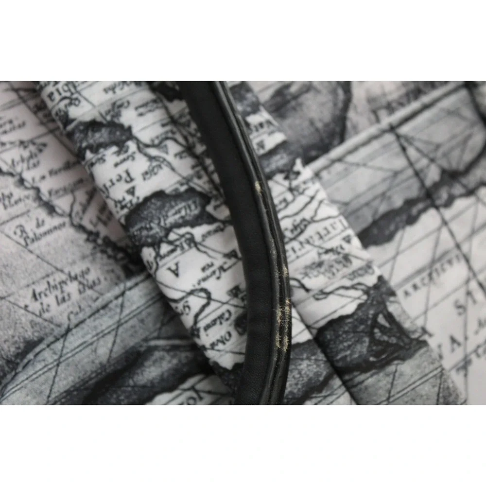 World Map Print Backpack Travel Messenger Bag Black White Cartography Chic Sleek